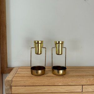 Vintage Brass Candlestick Holders, Unique Shape